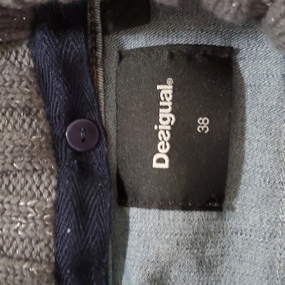 Desigual jean jacket with crochet knit overlay removable collar size 38 - Picture 5 of 16